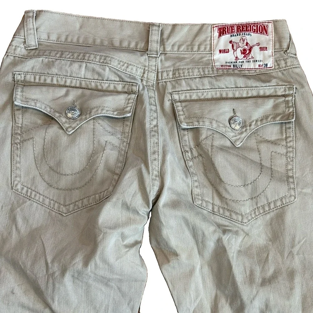 Vintage True Religion Jeans Mens 36x31** Big Stitch Flap Pocket USA Beige Y2K